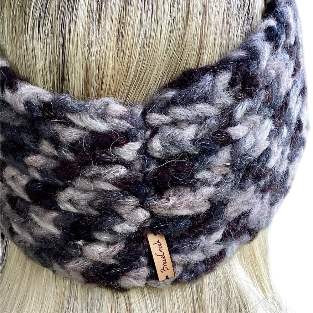 Hat Headband Earwarmer Crossover Top Knot Black Silver - Picture 5 of 13